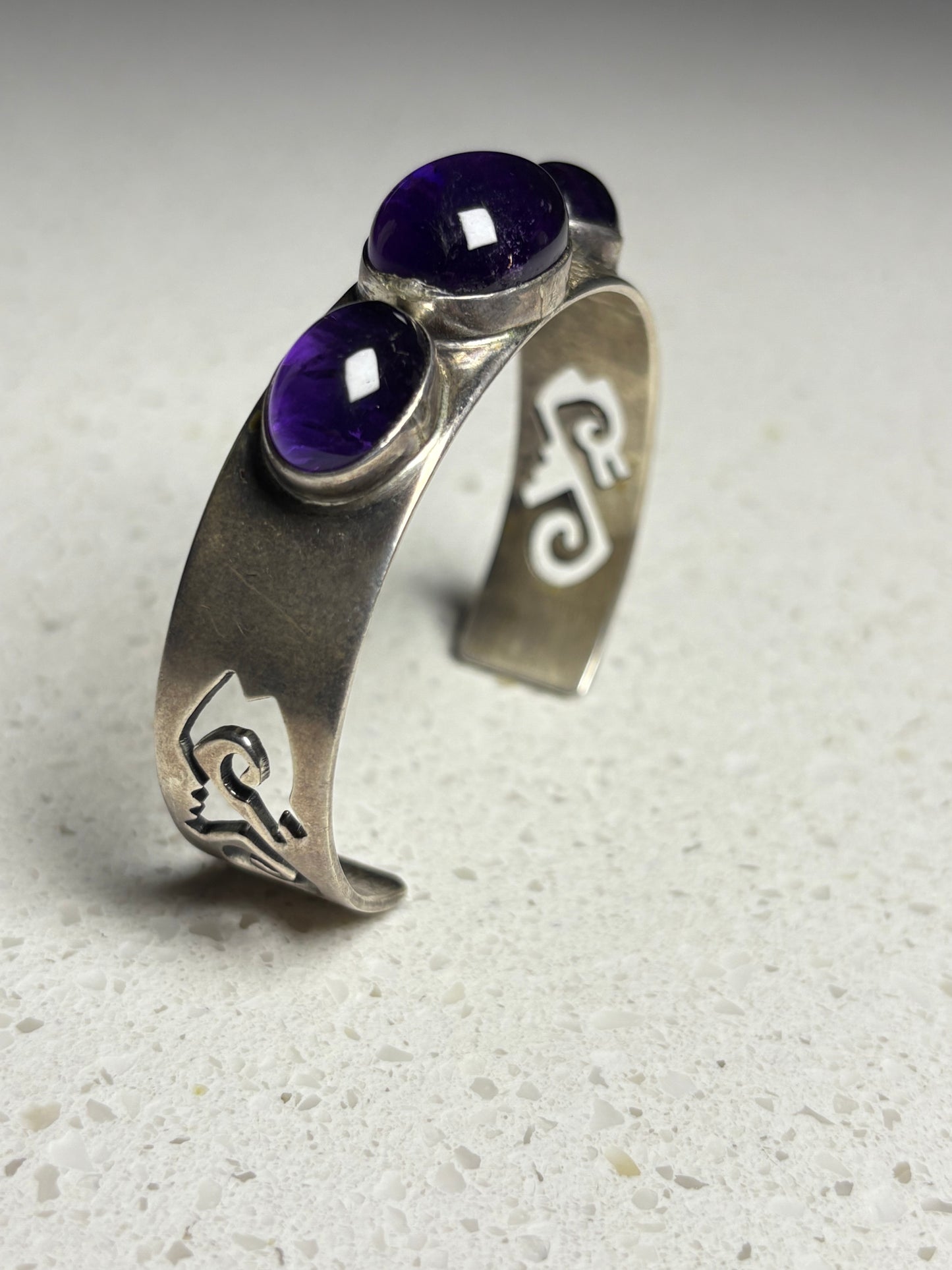 Vintage 1980s Navajo Sterling Silver Amethyst Bracelet – Signed LDB