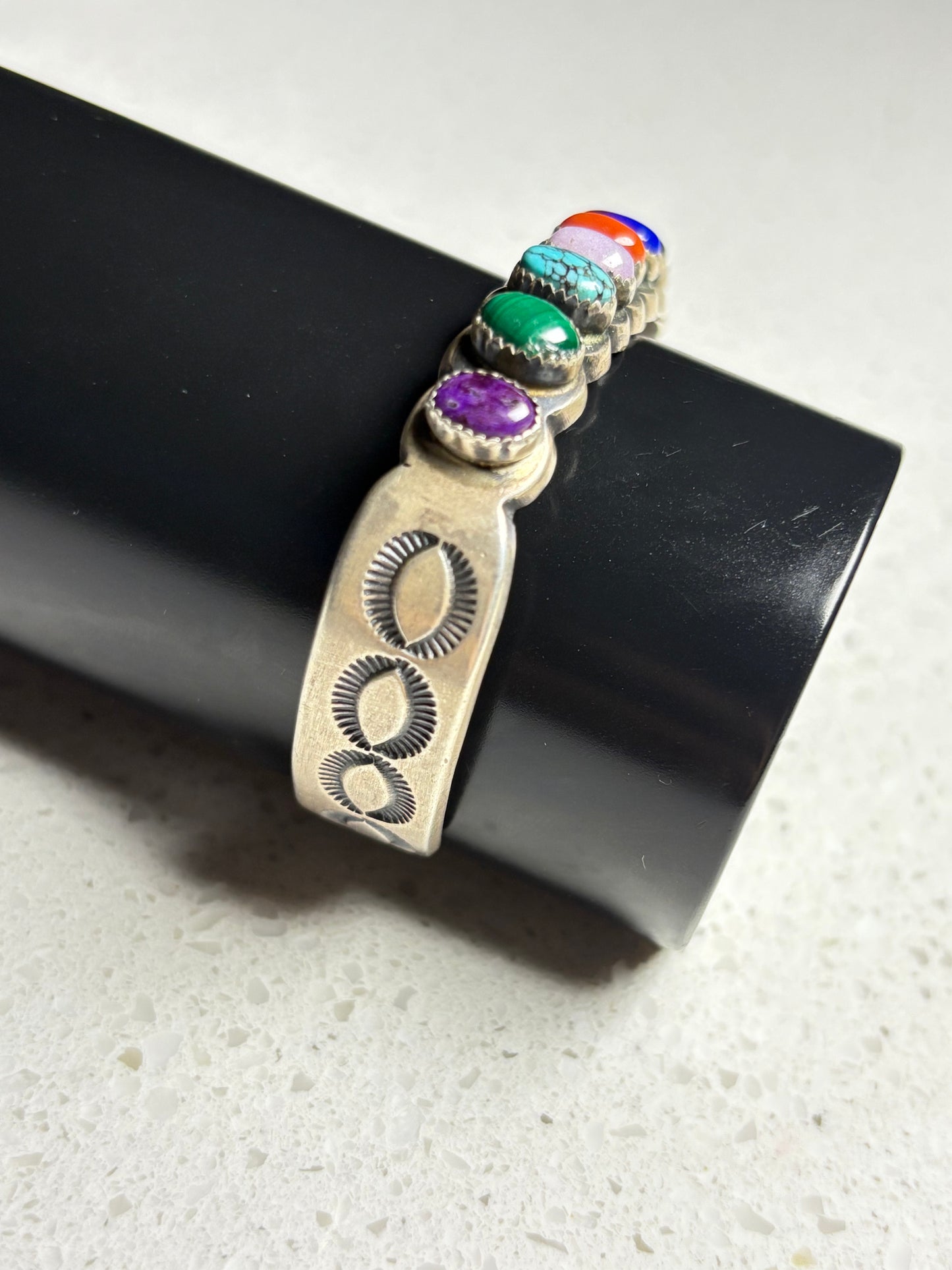 Vintage Navajo Sterling Silver Inlay Bracelet – Signed MCBZ
