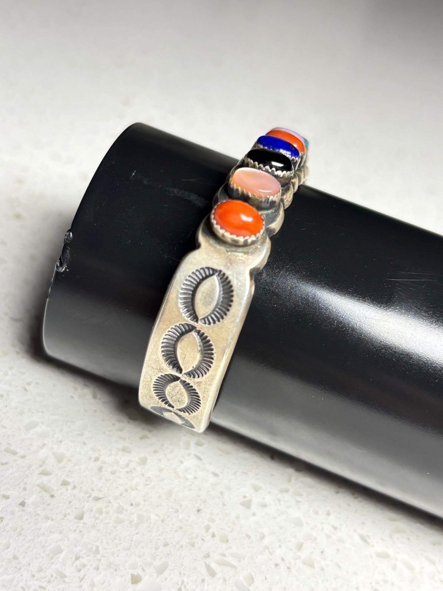 Vintage Navajo Sterling Silver Inlay Bracelet – Signed MCBZ