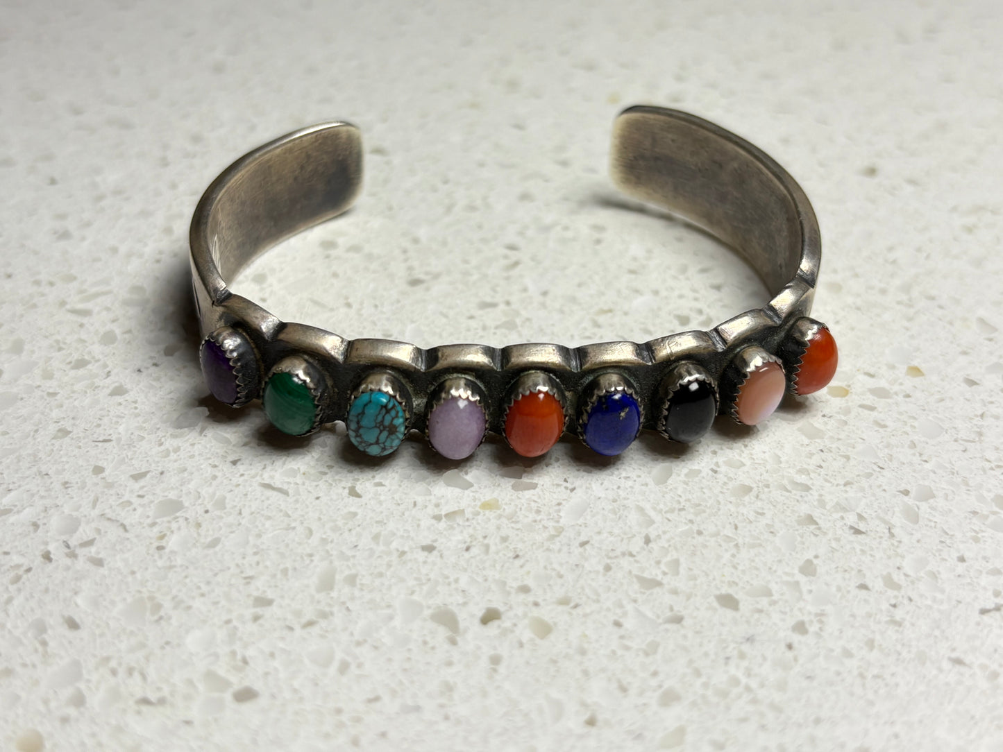 Vintage Navajo Sterling Silver Inlay Bracelet – Signed MCBZ