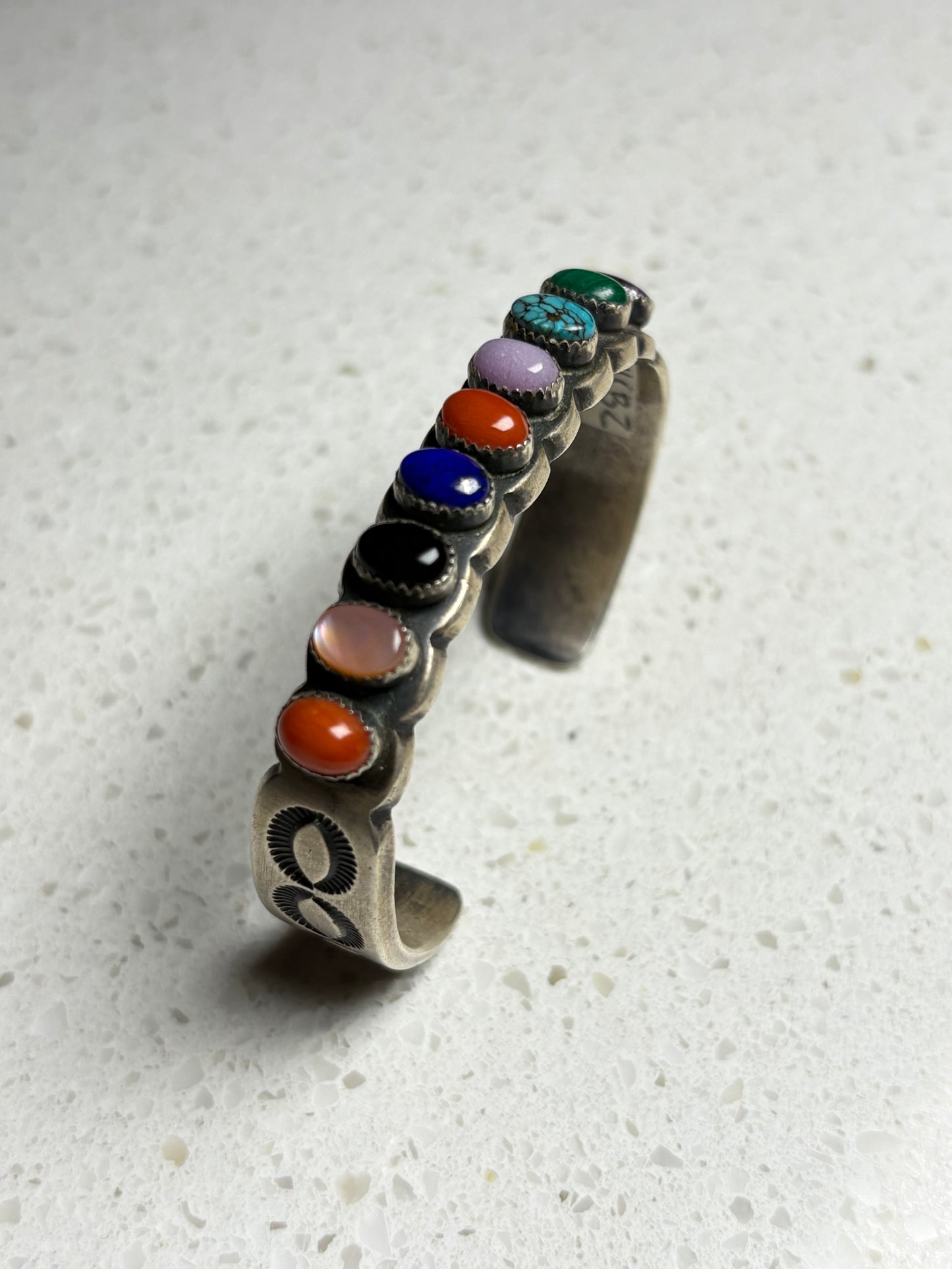 Vintage Navajo Sterling Silver Inlay Bracelet – Signed MCBZ