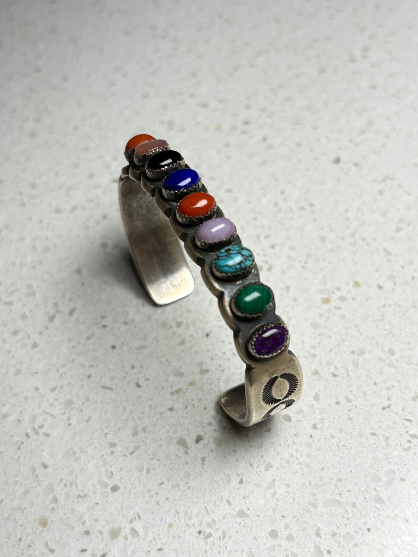 Vintage Navajo Sterling Silver Inlay Bracelet – Signed MCBZ