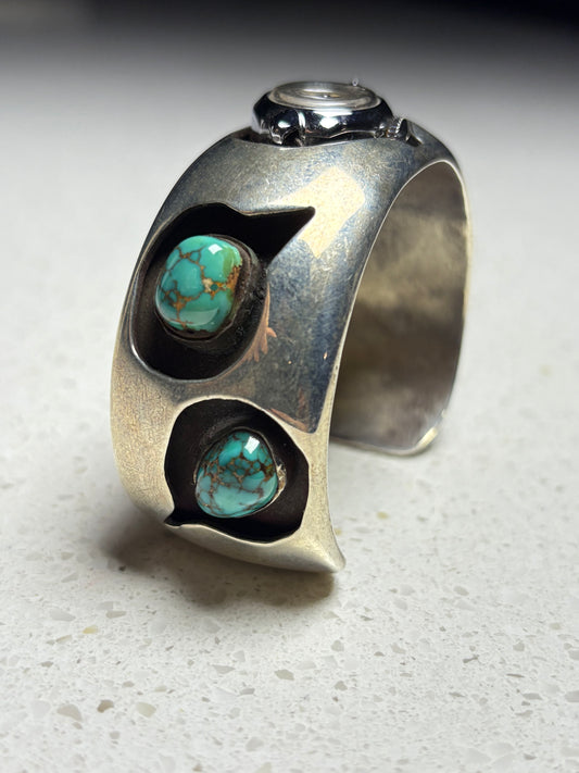 Vintage Navajo Turquoise Sterling Silver Watch