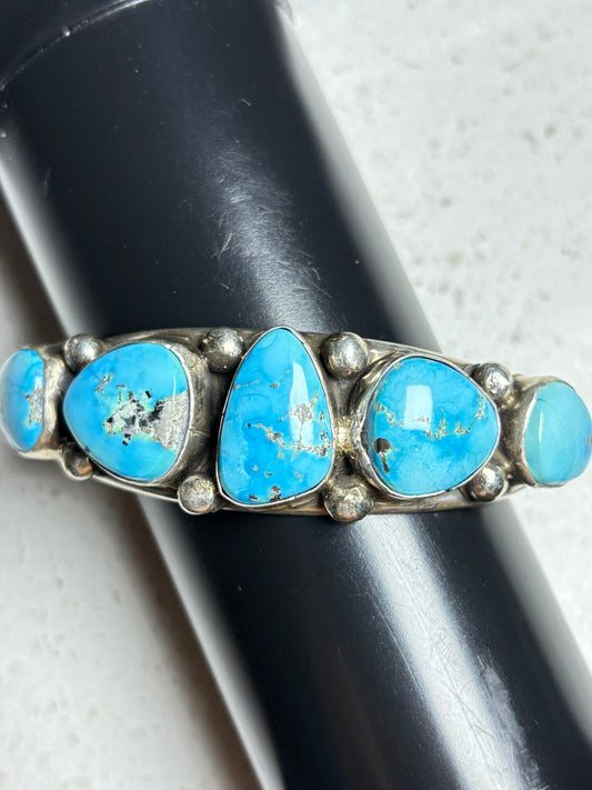 Navajo Artisan Kingman Turquoise Cuff Bracelet