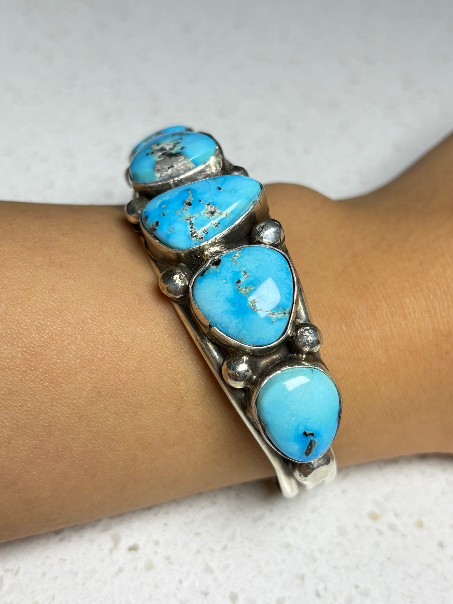 Navajo Artisan Kingman Turquoise Cuff Bracelet