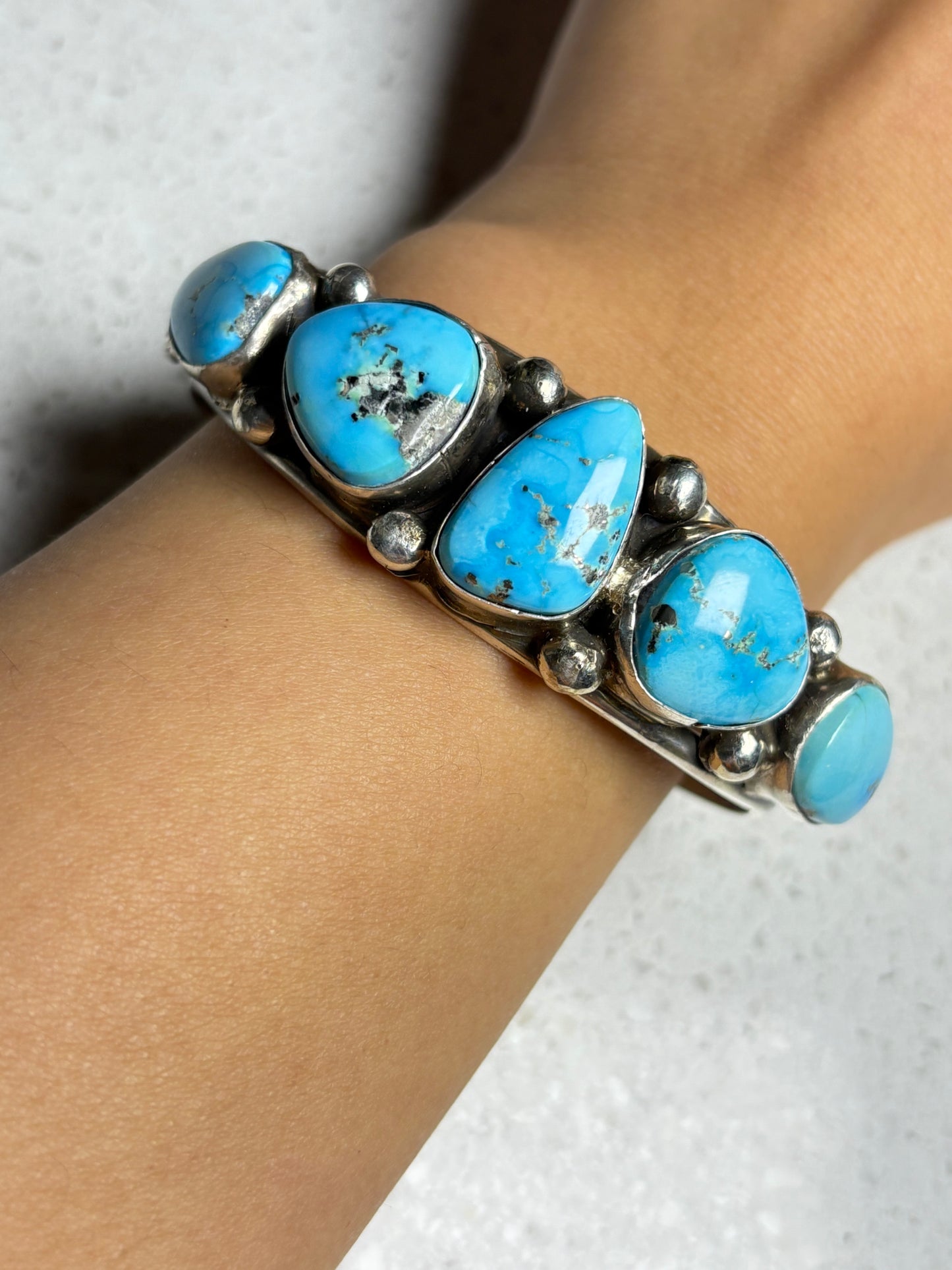 Navajo Artisan Kingman Turquoise Cuff Bracelet