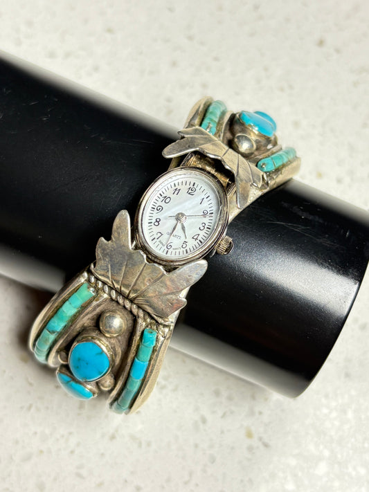 Vintage Navajo Turquoise Sterling Silver Watch