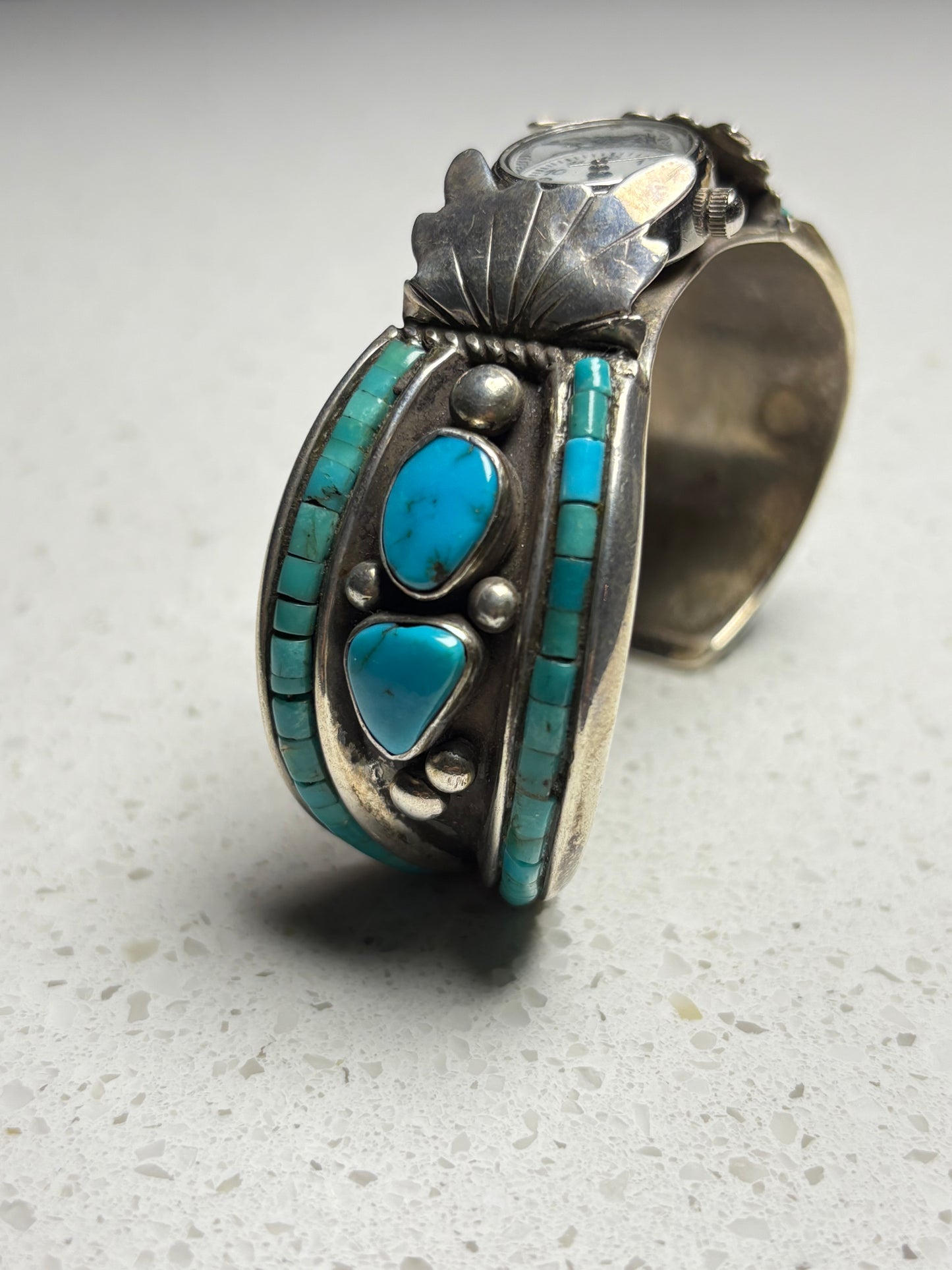 Vintage Navajo Turquoise Sterling Silver Watch