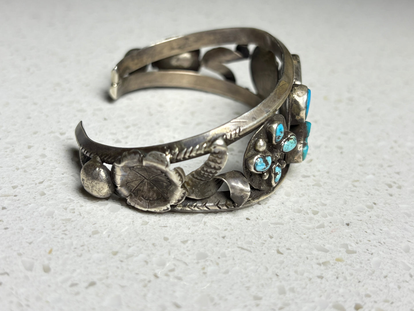 Vintage Navajo Sterling Silver Coin Turquoise Bracelet