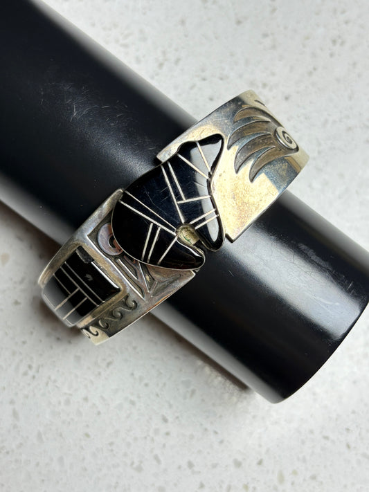 Vintage Hopi Sterling Silver Inlay Bear Bracelet – JH