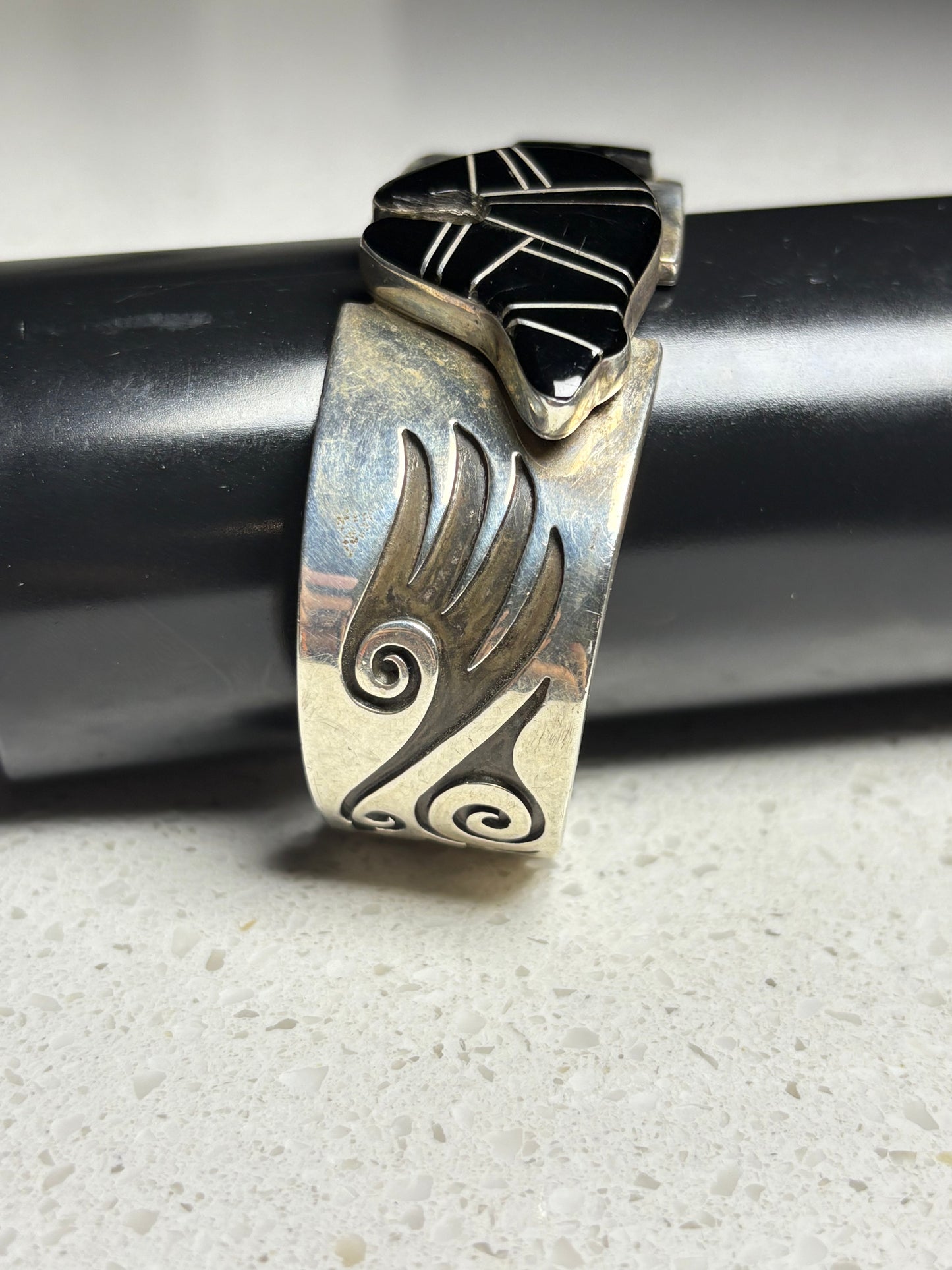 Vintage Hopi Sterling Silver Inlay Bear Bracelet – JH