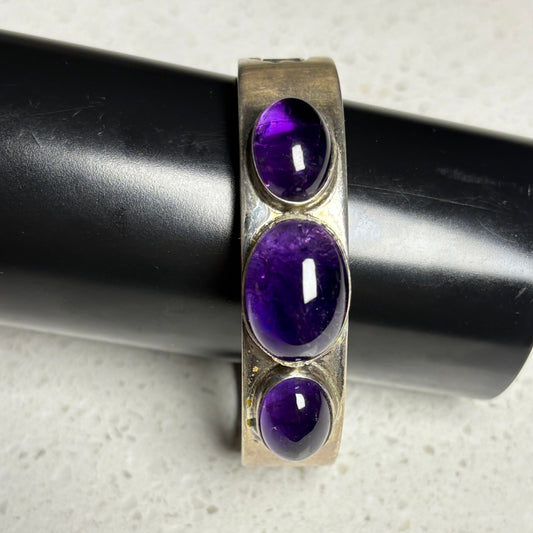 Vintage 1980s Navajo Sterling Silver Amethyst Bracelet – Signed LDB