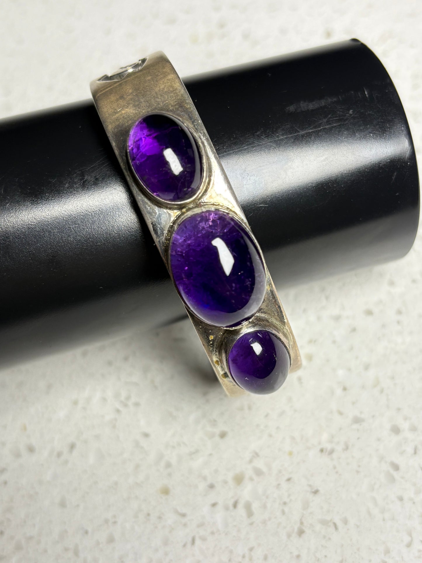 Vintage 1980s Navajo Sterling Silver Amethyst Bracelet – Signed LDB