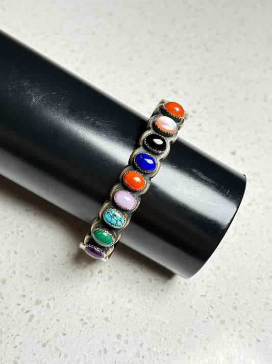 Vintage Navajo Sterling Silver Inlay Bracelet – Signed MCBZ