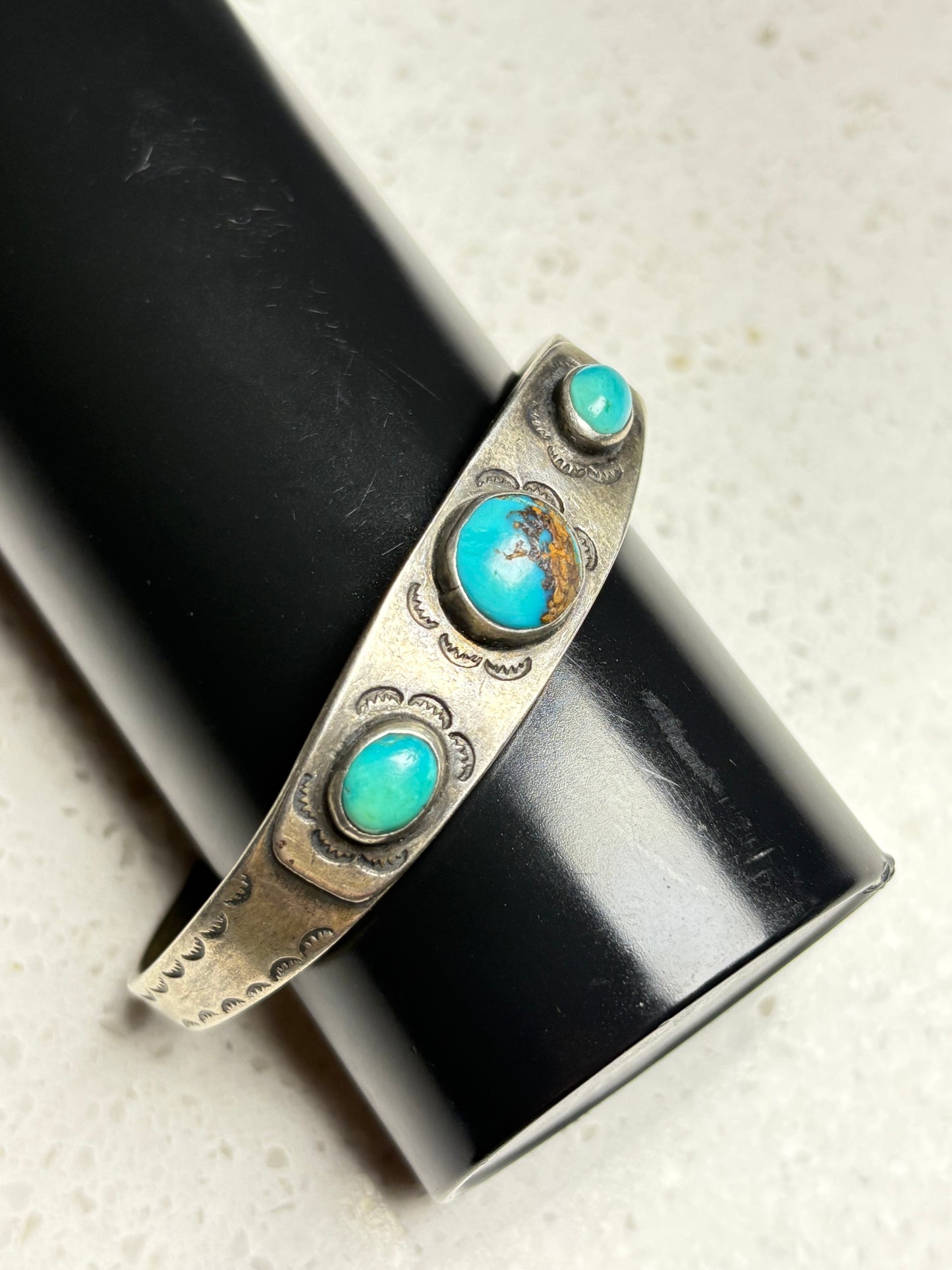 Vintage 1960s Bisbee Turquoise Navajo Sterling Silver Bracelet