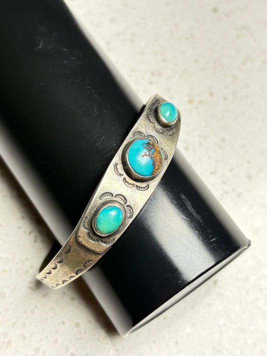 Vintage 1960s Bisbee Turquoise Navajo Sterling Silver Bracelet