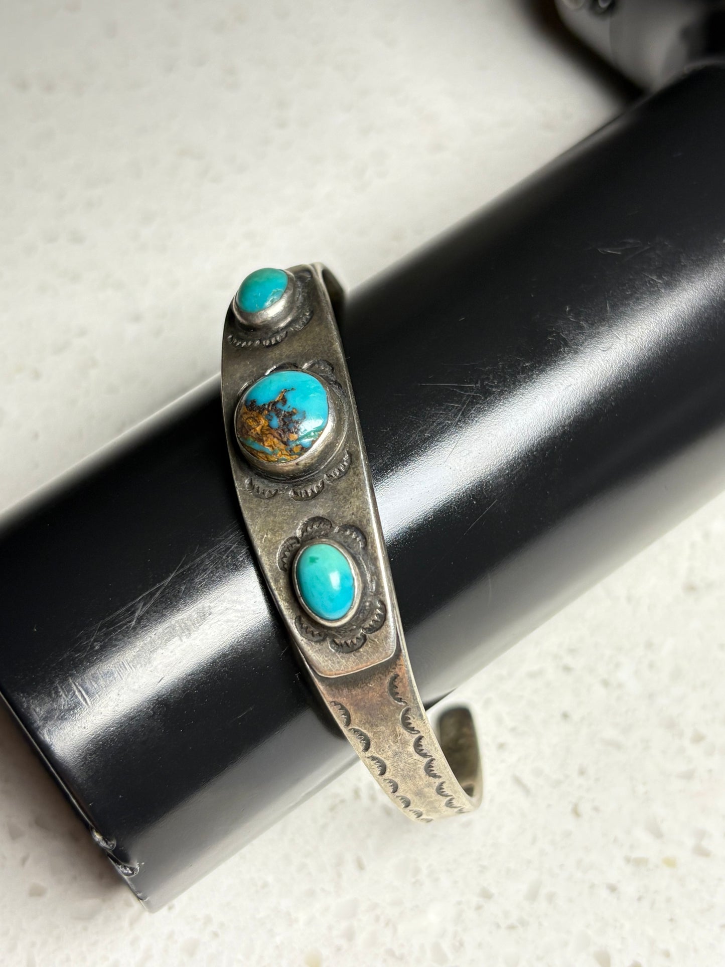 Vintage 1960s Bisbee Turquoise Navajo Sterling Silver Bracelet