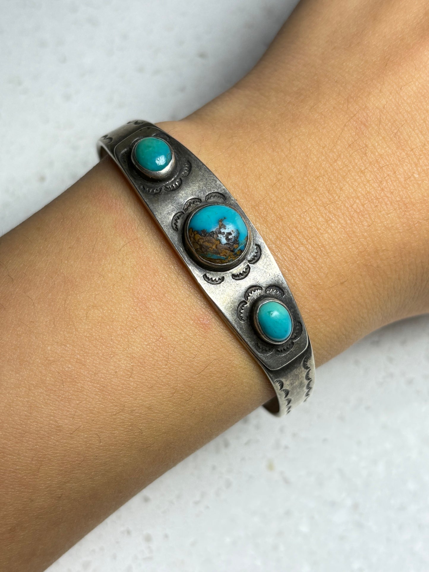 Vintage 1960s Bisbee Turquoise Navajo Sterling Silver Bracelet