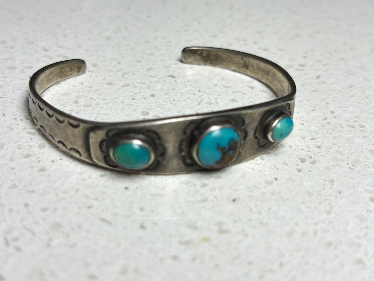 Vintage 1960s Bisbee Turquoise Navajo Sterling Silver Bracelet