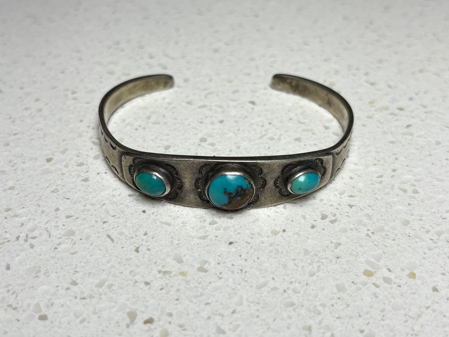 Vintage 1960s Bisbee Turquoise Navajo Sterling Silver Bracelet