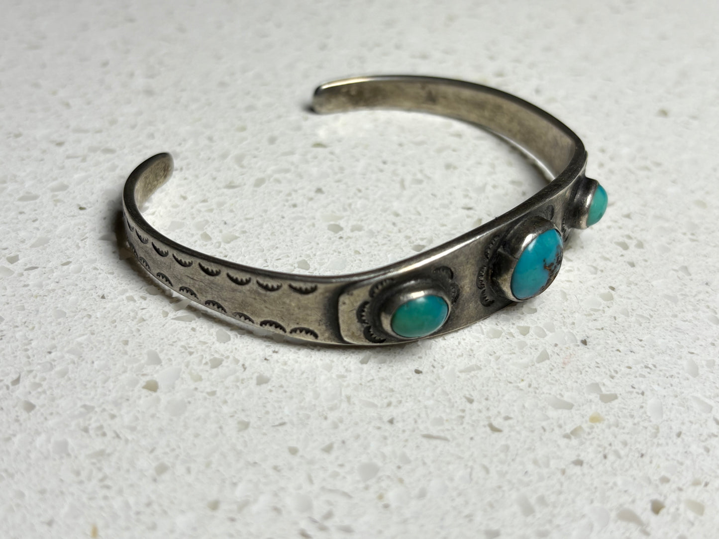 Vintage 1960s Bisbee Turquoise Navajo Sterling Silver Bracelet