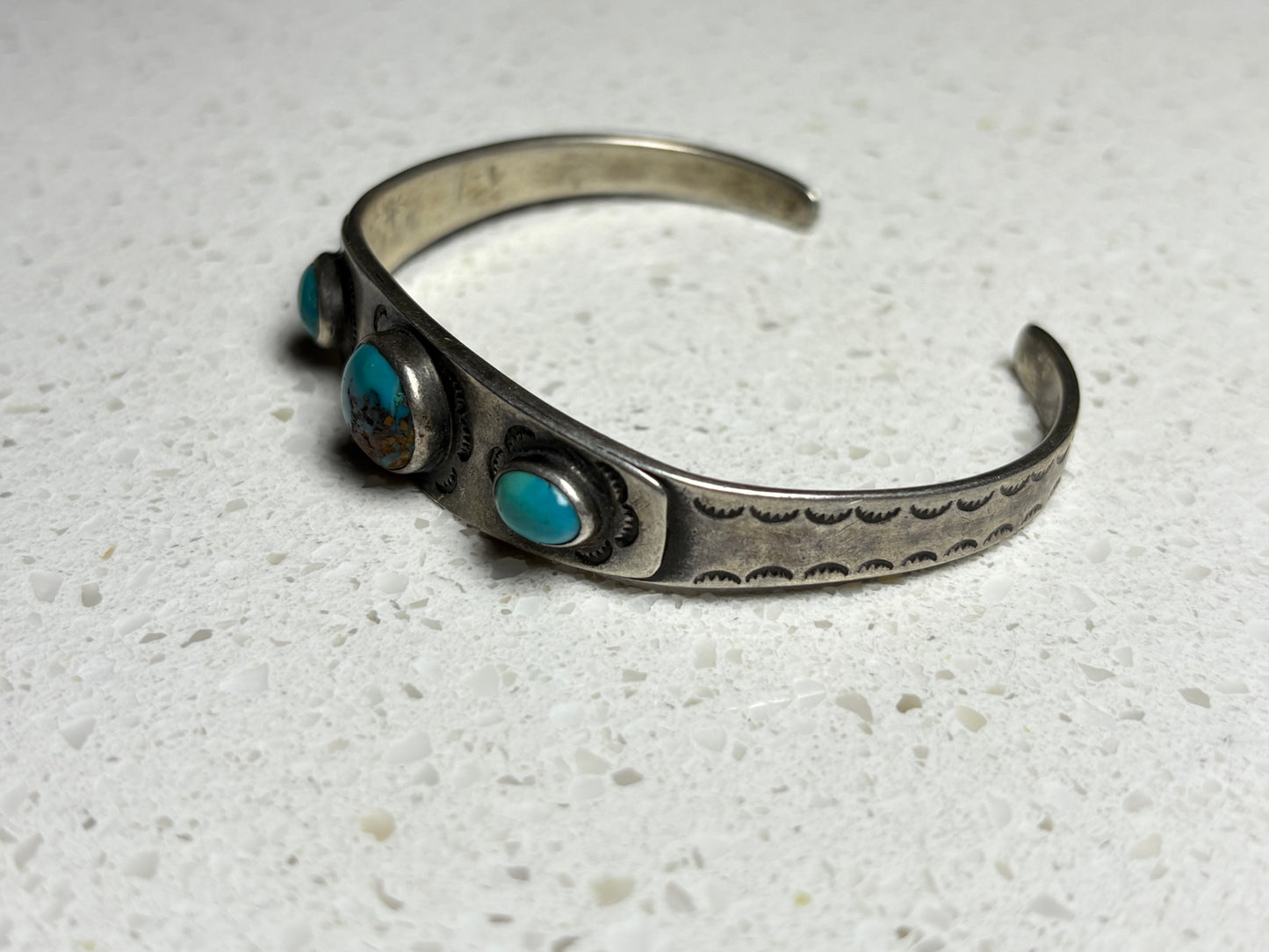 Vintage 1960s Bisbee Turquoise Navajo Sterling Silver Bracelet